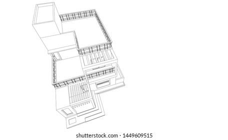 house building sketch architecture 3d illustration