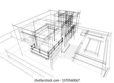 house building sketch architecture 3d illustration