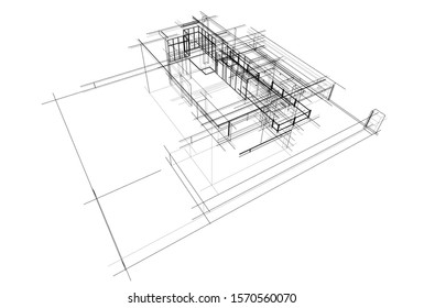 house building sketch architecture 3d illustration