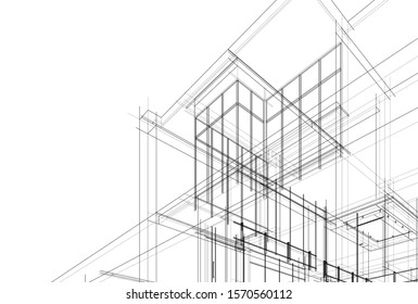 house building sketch architecture 3d illustration