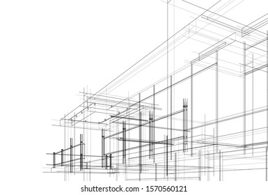 house building sketch architecture 3d illustration