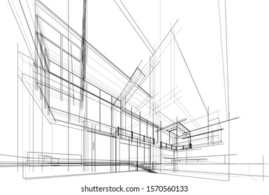 house building sketch architecture 3d illustration