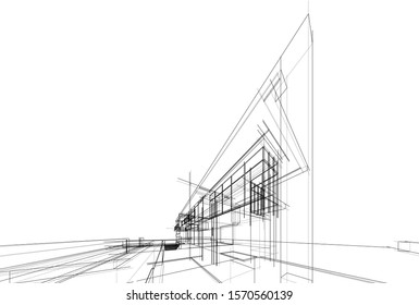 house building sketch architecture 3d illustration