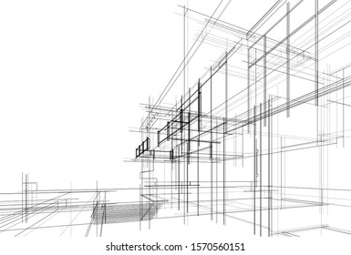 house building sketch architecture 3d illustration