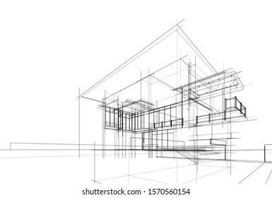 house building sketch architecture 3d illustration