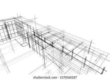 house building sketch architecture 3d illustration