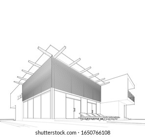 house building sketch architecture 3d illustration