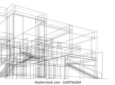 house building sketch architecture 3d illustration