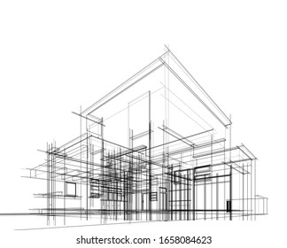 house building sketch architecture 3d illustration