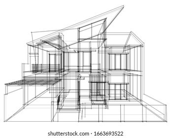 house building sketch architecture 3d illustration