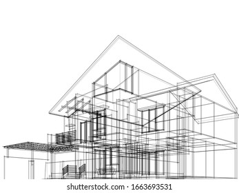 House Building Sketch Architecture 3d Illustration