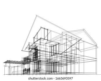 house building sketch architecture 3d illustration
