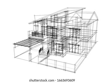 house building sketch architecture 3d illustration