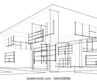 house building sketch architecture 3d illustration