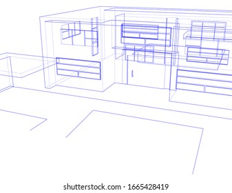 house building sketch architecture 3d illustration