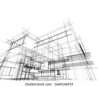 house building sketch architecture 3d illustration