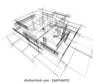 house building sketch architecture 3d illustration