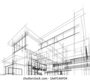 house building sketch architecture 3d illustration