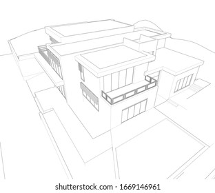 house building sketch architecture 3d illustration
