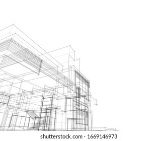 house building sketch architecture 3d illustration