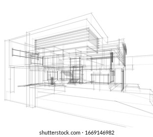 house building sketch architecture 3d illustration
