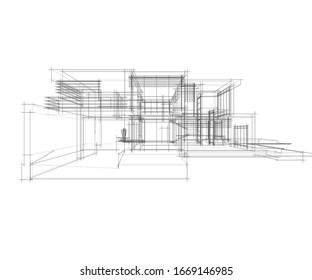 Gebäudeskizzenarchitektur 3D-Illustration