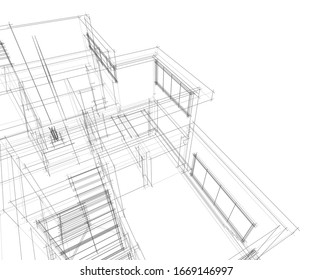 house building sketch architecture 3d illustration