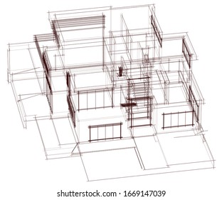 house building sketch architecture 3d illustration