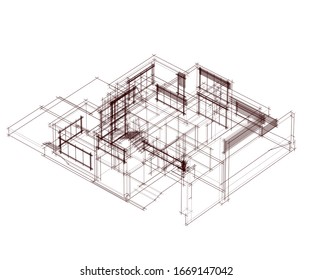 house building sketch architecture 3d illustration