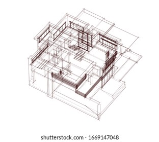 house building sketch architecture 3d illustration