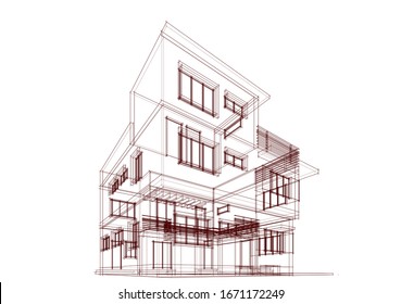 house building sketch architecture 3d illustration