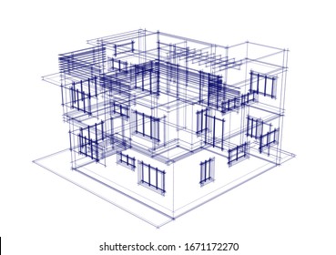 house building sketch architecture 3d illustration
