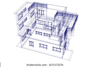 house building sketch architecture 3d illustration