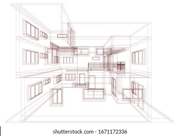 arquitectura del edificio de la casa Dibujo 3d