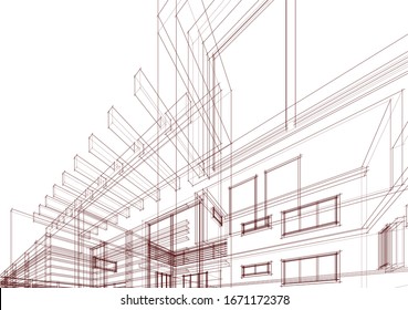house building sketch architecture 3d illustration