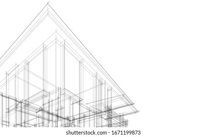 house building sketch architecture 3d illustration