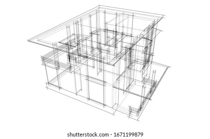 house building sketch architecture 3d illustration