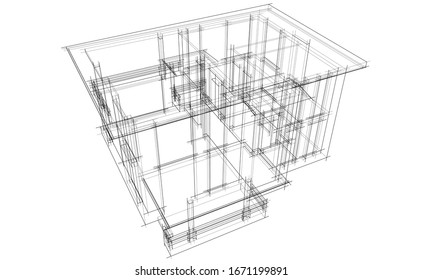 house building sketch architecture 3d illustration