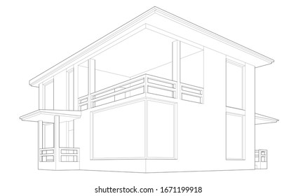 house building sketch architecture 3d illustration