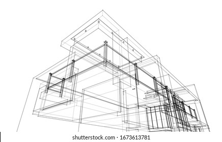 house building sketch architecture 3d illustration