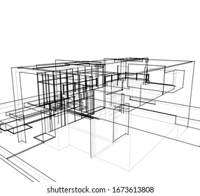 house building sketch architecture 3d illustration