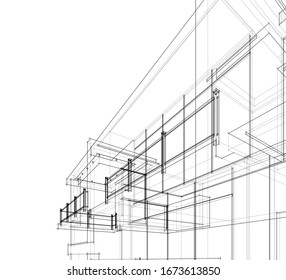 house building sketch architecture 3d illustration