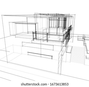 house building sketch architecture 3d illustration
