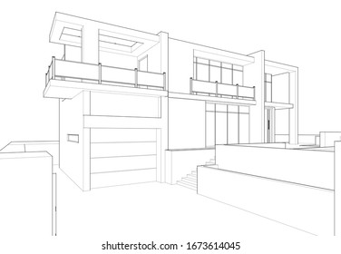house building sketch architecture 3d illustration