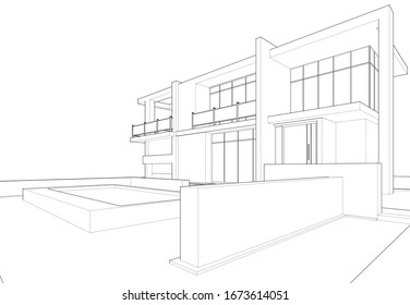 house building sketch architecture 3d illustration