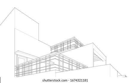 house building sketch architecture 3d illustration