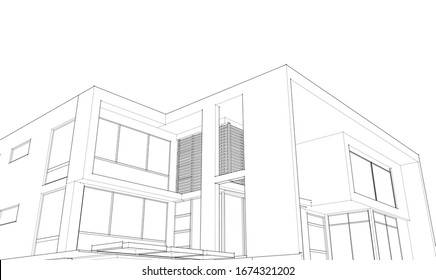 house building sketch architecture 3d illustration