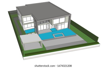 house building sketch architecture 3d illustration