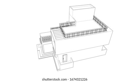 house building sketch architecture 3d illustration