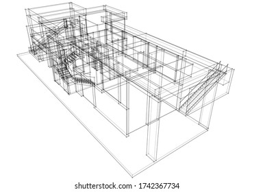 house building sketch architecture 3d illustration